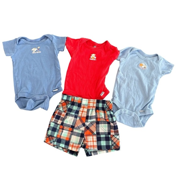 Baby Boy Clothes 3-6M Bundle Set 4PC Plaid Shorts Onesies Gerber Cutie Pie - Picture 1 of 6
